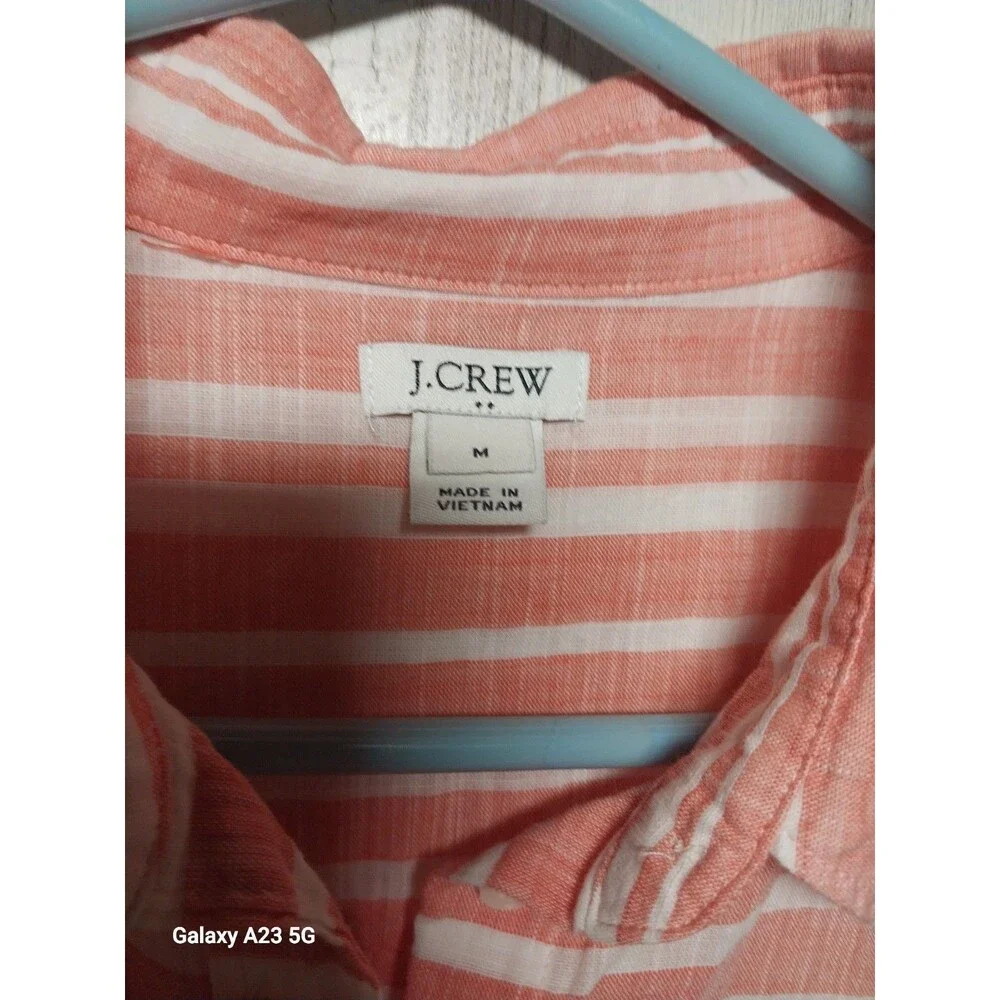 J Crew Cotton Peach And White Striped Button Up Top
